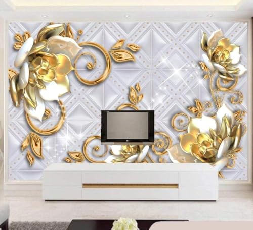 Goldene Blume Geometrisches Muster 3D Tapete Poster Restaurant Schlafzimmer Wohnzimmer Sofa TV Dekorative Wand-350cm×256cm