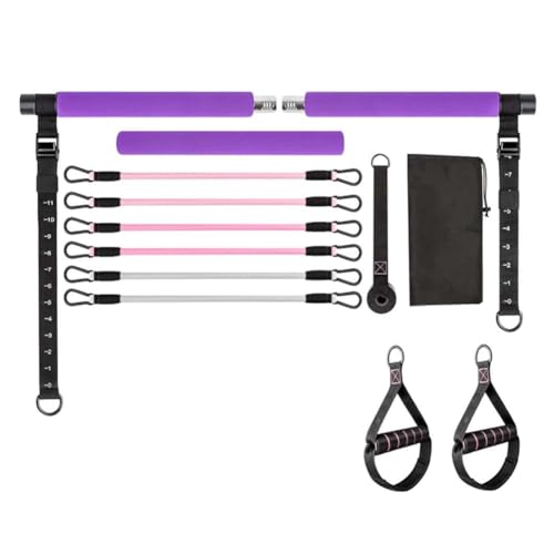 Kiudduy Pilates-Bar-Set mit Widerstandsbändern, Multifunktionale Yoga-Pilates-Bar, Heim-Fitnessstudio, Pilates-Widerstands-Bar-Set (Lila)