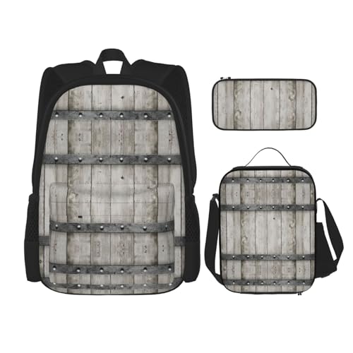 WURTON Barn Door1 Print Verstellbare Schultergurte Rucksack Set Mittagessen Tasche Federmäppchen Kombination Taschen Set