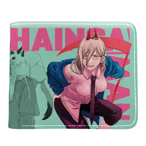 Chains-aw Man Brieftasche Anime, Cartoon Comics Portemonnaie Klein, PU Leder Münzbörse Wallet mit Sichtfenster(Color:Multicolor 11)