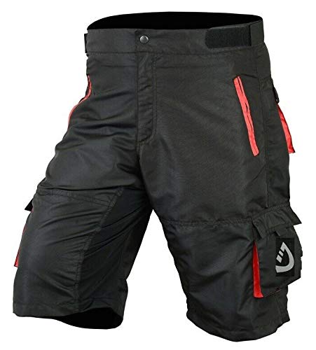 Herren Radhose MTB mit gratis abnehmbarer gepolsterter Innenhose Rennrad Mountainbike Knickerbocker (X-Groß, Schwarz-Rot (AR-1))