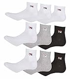 FILA Quarter Sneaker Socken 9 Paar Weiß Grau Schwarz Herren Damen Alltag Füssling Bunt F9303, Farbe:schwarz/bunt/bunt, Socken Neu:43-46