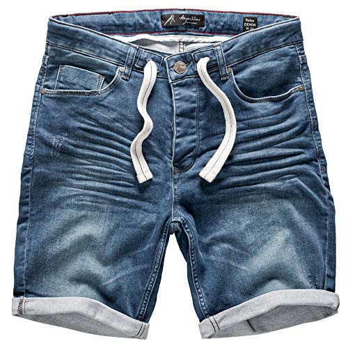 Amaci&Sons Herren Jeans Shorts Kordel Destroyed Kurze Hose Sommer Bermuda Verwaschen J5001 H-Blau W31