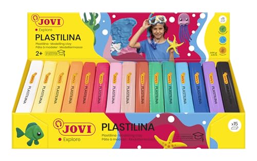 Jovi Plastilin, leicht formbare Modelliermasse für Kinder ab 2 Jahren, 15 Farben je 150g