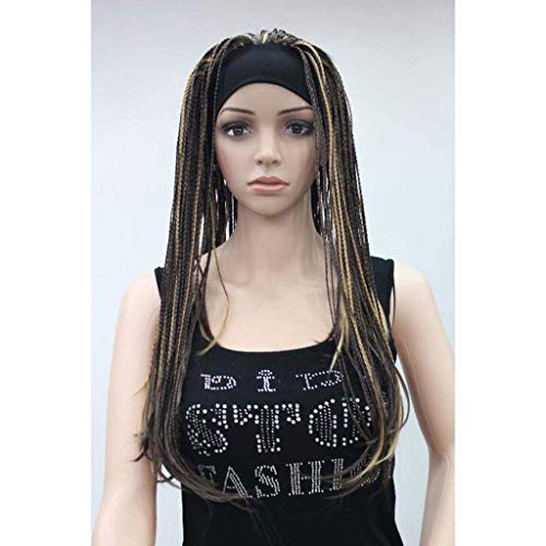 LINLINCD-Lange Afrikanische Zöpfe Natürliche Ombre Mischfarbe Dunkle Wurzeln Lace Front Perücken 130% Dichte Hitzebeständige Kunstfaser für Frauen Haar 22 zoll Mittelbraun