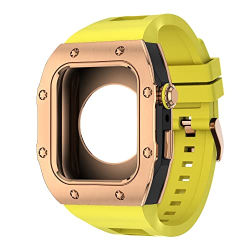 TONECY Metallgehäuse, Silikonband für Apple Watch Serie 8, 7, 45 mm, DIY-Modifikations-Mod-Kit für iWatch 6, 5, 4, SE, 44 mm, Gummiband (Farbe: P, Größe: 45 mm für 8/7)