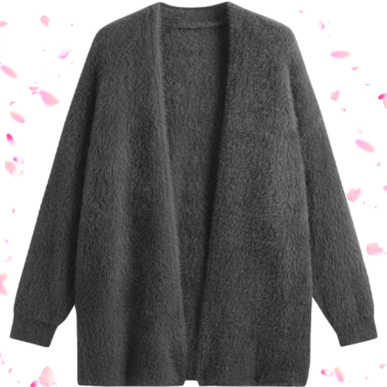 WINDEHAO Kunstfellmantel für Damen, Kunstfell-V-Ausschnitt, Strickjacke, dicke Strickjacke, Pullover, übergroße Strickjacke, Y2k (Grau, Einheitsgröße (45–65 kg))