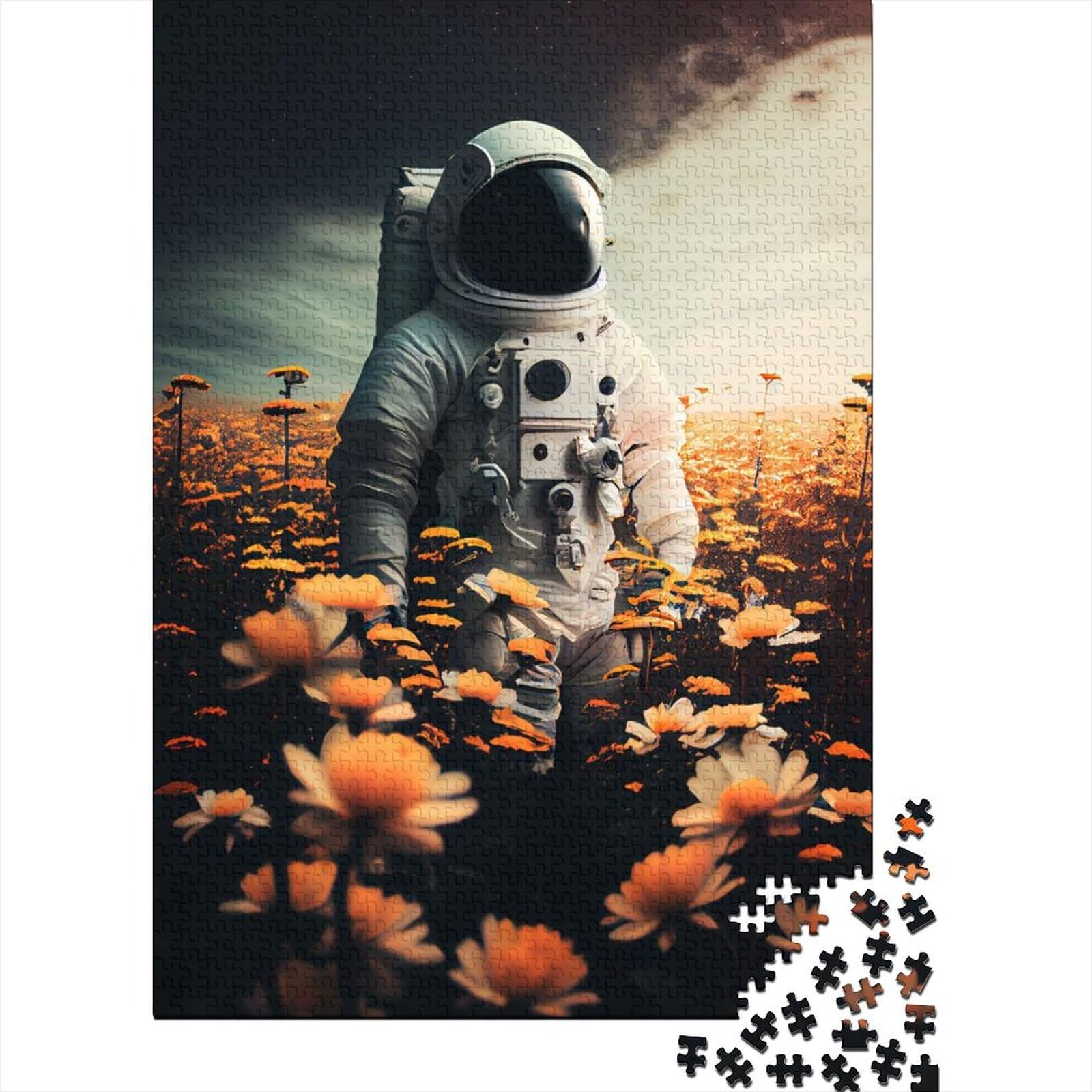 Astronautenblume für Erwachsene, schwierige Puzzles 1000 Teile, Puzzles für Erwachsene, interessante Puzzles zur Stressreduzierung, 75 x 50 cm