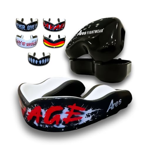 Ares Fightwear® Premium Mundschutz Boxen inkl. Aufbewahrungsbox für Kampfsport, MMA & Athleten I Maximaler Zahnschutz dank idealer Passform in TOP Qualität I Profi Mouthguard für Herren & Damen