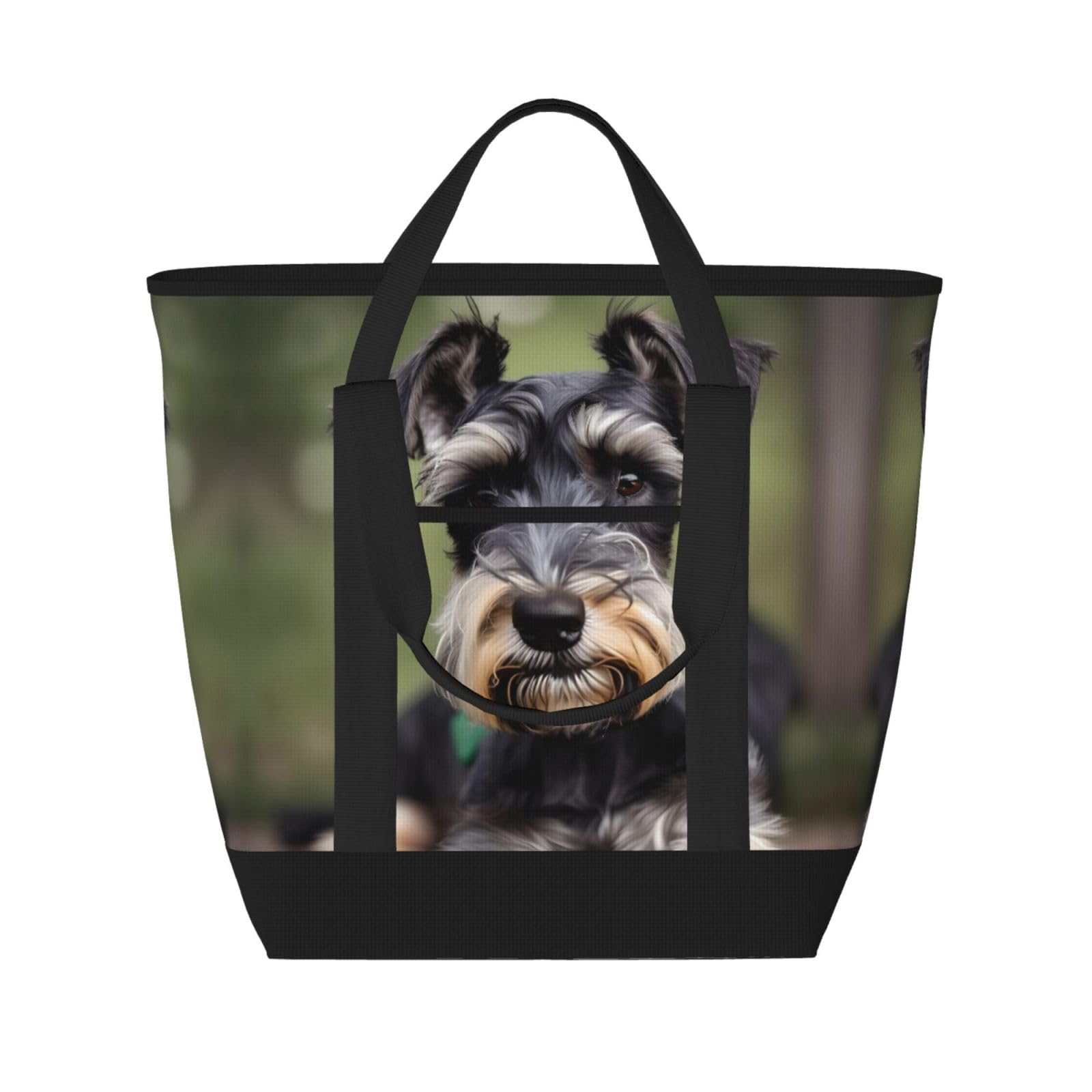 YQxwJL Süße isolierte Kühltasche mit Schnauzer-Druck, großes Fassungsvermögen, Einkaufstasche, Reisetasche, Strand, wiederverwendbare Einkaufstasche für Erwachsene, Schwarz, Einheitsgröße