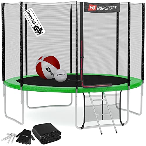 Hop-Sport Gartentrampolin Outdoor Trampolin 244, 305, 366, 430, 490 cm Komplettset inkl. Außennetz Leiter Wetterplane Bodenhaken 305cm 4 Beine