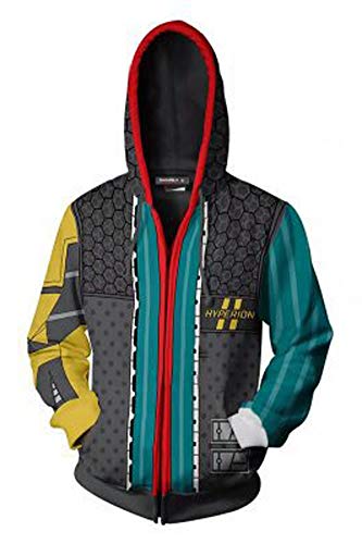 QYIFIRST Herren Jacke Grenz Mantel Cosplay Kostüm Zip-Up Hoodie Leichte Gedruckt Jacket mit Taschen Schwarz/Blau L (Chest 110cm)