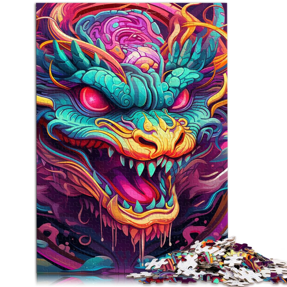 Puzzle, Lernspiele, Psychedelischer Kunstdrache, 1000-teiliges Puzzle für Erwachsene, Holzpuzzle, Heimdekoration, Puzzlespielzeug, 1000 Teile (50 x 75 cm)