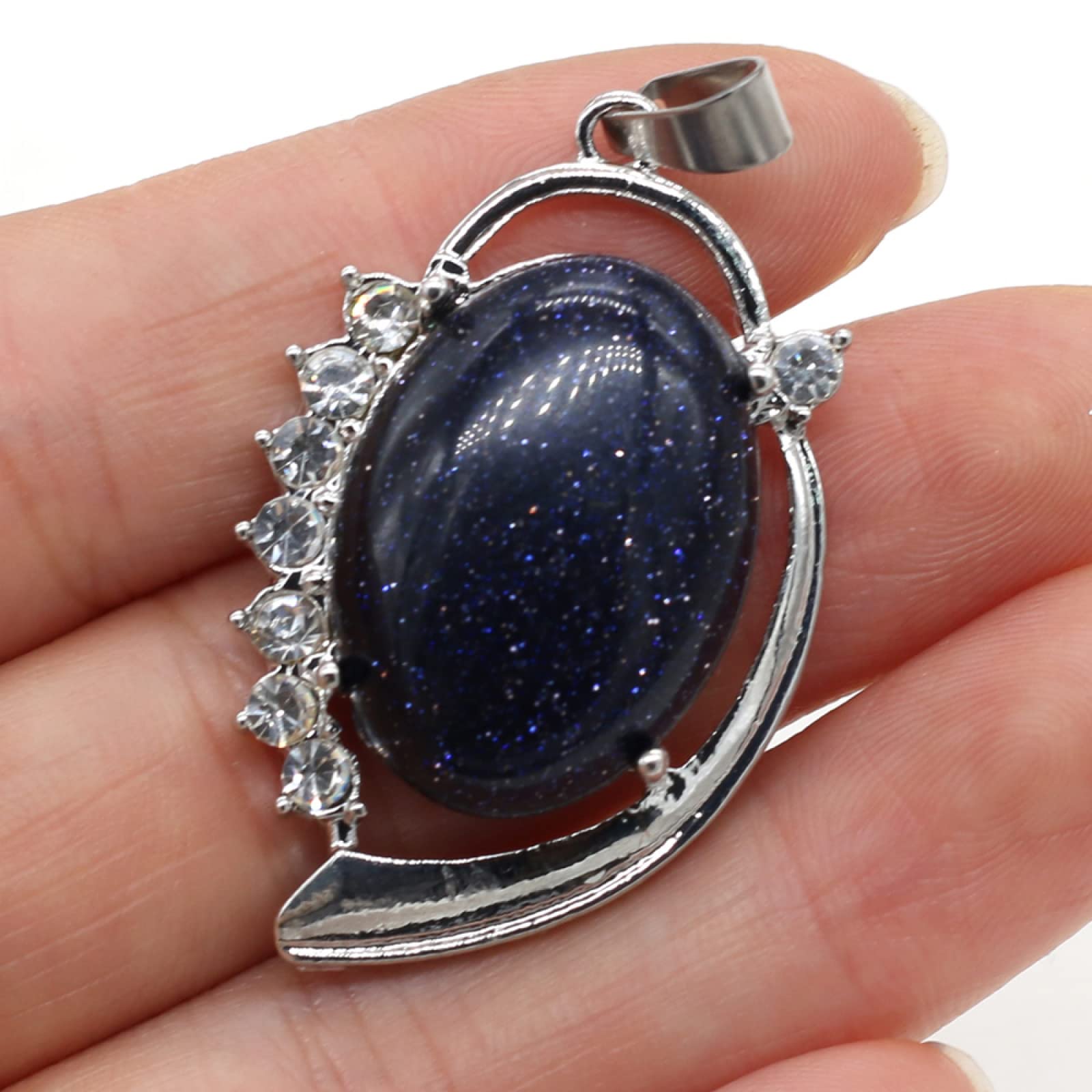 Naturstein-Anhänger Oval Lapislazuli Opal Kristall für die Schmuckherstellung Frauen Halskette Ohrringe,Blauer Sand