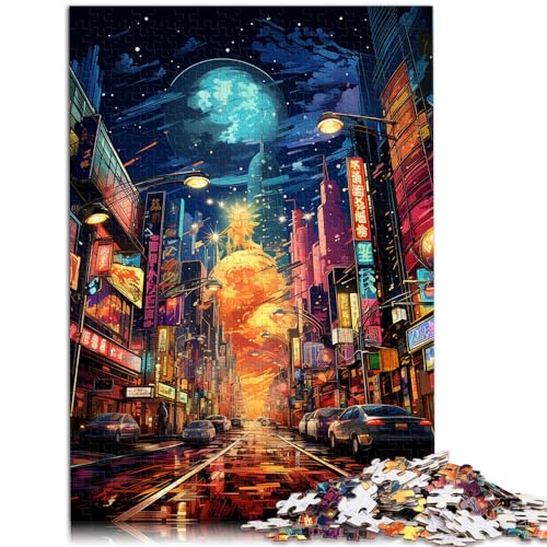 Puzzle, farbenfrohes, psychedelisches Neon-Puzzle mit Tokio-Stadt für Erwachsene, 1000-teiliges Puzzle aus Holz, Lernspiele für Zuhause, DIY-Spielzeug, 1000 Teile (50 x 75 cm)