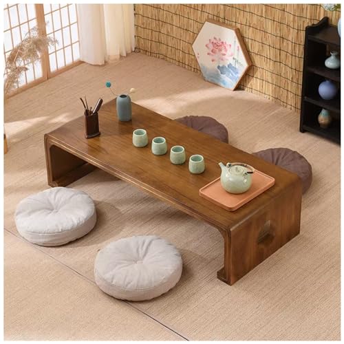 PetterShop Japanischer Bodentisch, Vintage Niedriger Tisch Zum Sitzen Auf Dem Boden, Tatami Couchtisch Rechteckiger Teetisch Boden Schreibtisch Akzent Möbel (Color : Log Color, S : 90x50x30cm)