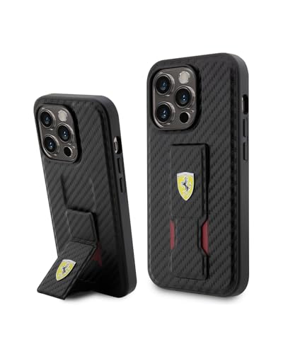 CG MOBILE Ferrari Schutzhülle für iPhone 15 Pro (15,5 cm) – griffige Standhülle aus Carbon – Anti-Kratzer, sturzfeste Schutzhülle, stoßfest, schlanker Stoßstangenschutz, Rückabdeckung für iPhone 15