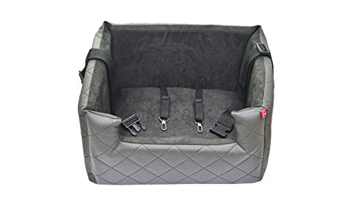 BoutiqueZOO Exclusive Hunde Autositz | Autositz für Hunde, Katzen, Haustier | Rückbank, Beifahrersitz | Hundebett, Hundetasche | Kunstleder | Farbe: Grau | Große: M (47x40 cm)