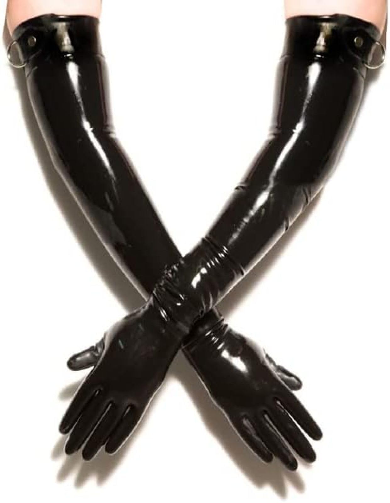 Schwarze, Sexy, Armlange Latexhandschuhe Mit D-Ringen Oben Und Langen Gummihandschuhen,Schwarz,XL