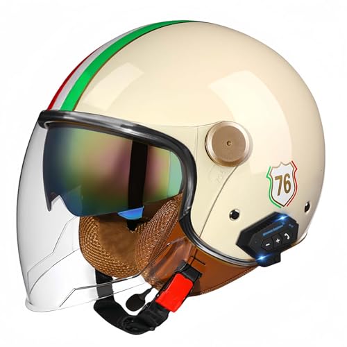 Motorradhelm, Offener Halbhelm Mit Sonnenblende, Retro-Vintage-Stil, Motorradhelm Für Jugendliche, Männer Und Frauen, DOT/ECE-Geprüft E,XL61-62CM