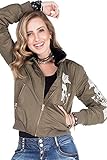 Cipo & Baxx Outdoorjacke Winterjacke Freizeitjacke Wasserdicht Yakuza Stil Bomber-Bikerjacke Fellkragen Gothic-Totenkopf Motiv Jacke Khaki L