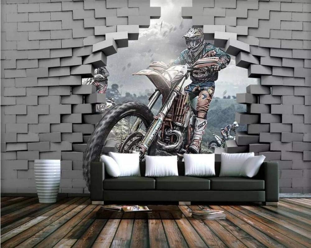 Backsteinmauer Motorrad 3D Tapete Poster Restaurant Schlafzimmer Wohnzimmer Sofa TV Dekorative Wand-400cm×280cm