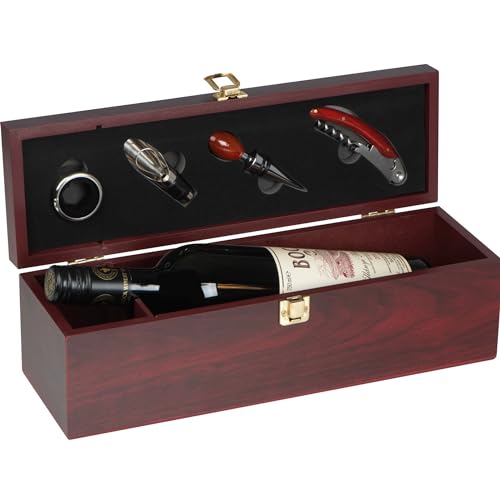 Sommelier Set Weinset mit Holzbox und 4-teiligem Weinzubehör Weinaccessoires Tropfring Flaschenverschluss Kellnermesser Dekanter Ausgiesser