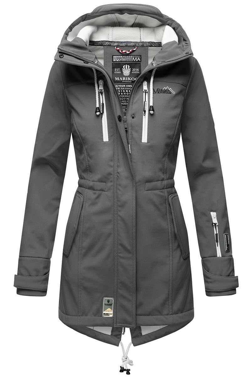 MARIKOO Damen Winter Jacke Winterjacke Mantel Outdoor wasserabweisend Softshell B614 [B614-Zimt-Anthrazit-Gr.XS]