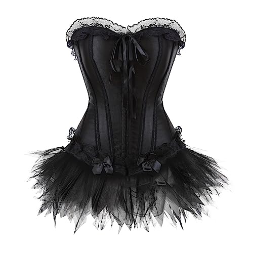 Rock Damen Set Steampunk Gothic Rock und Korsett Zweiteiliges Vintage Mittelalter Viktorianisch Renaissance Spitzen Tutu Rock Corset 2PCs Halloween Karneval Kostüm Palast Gotischer Punk Party Outfit