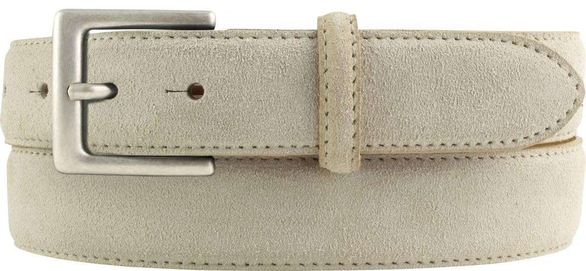 BELTINGER Gürtel aus Veloursleder 3,0 cm | Velour-Ledergürtel für Herren 30mm | Wildleder-Gürtel mit antik-silber Gürtelschließe | Beige 115cm