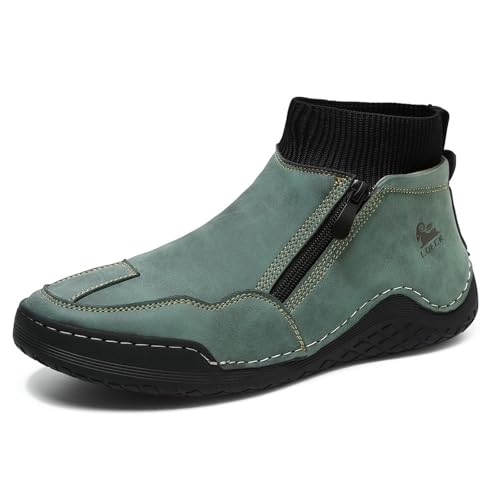 OTEB Handgemachte italienische Wildlederstiefel for Herren, Barfuß-Laufschuhe mit breiter Spitze, Barfußschuhe for den Außenbereich for Wandern(Green,44 EU)