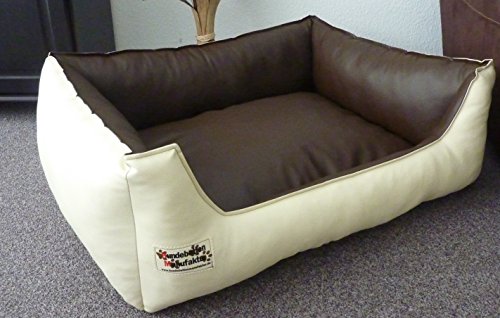 Hundebett Hundesofa Schlafplatz Kunstleder Similpelle Farbe und Größe wählbar von XS bis XXL (120 cm X 100 cm, Creme braun)