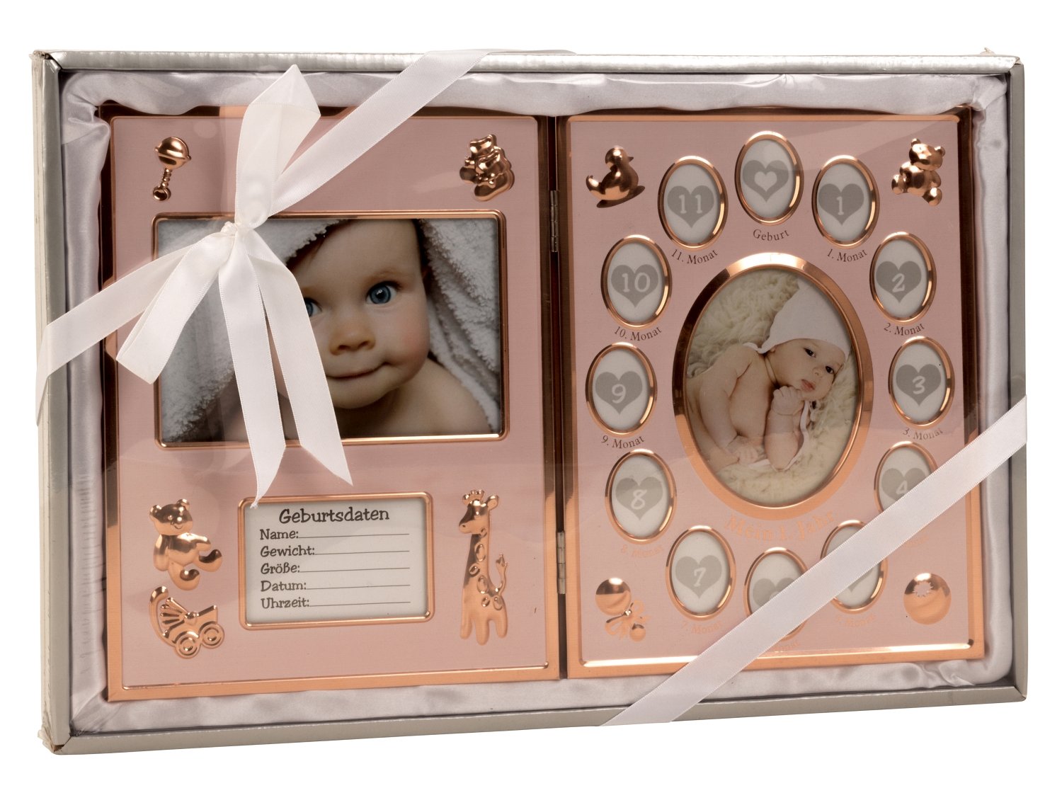 Mel-O-Design Babyset Bilderrahmen Geschenkset Fotorahmen rosa/Bronze Geschenk Taufe Geburt