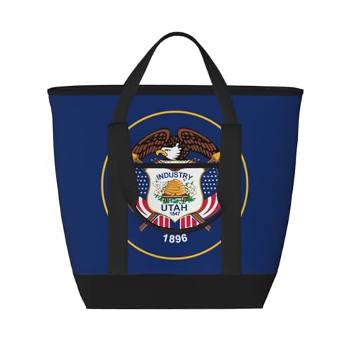 YQxwJL Isolierte Kühltasche mit Utah-Flagge, großes Fassungsvermögen, Einkaufstasche, Reisetasche, Strand, wiederverwendbare Einkaufstasche für Erwachsene, Schwarz, Einheitsgröße