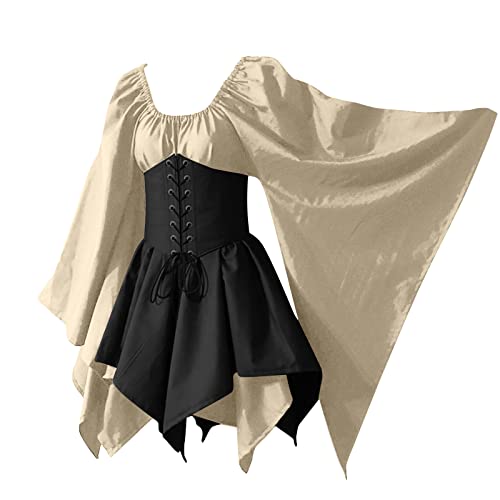 Mittelalterkleider Damen Viktorianischen Königin Kleider Langarm Mittelalter Kleid Renaissance Mittelalterliches Kostüm Gothic Kleid Mit Trompetenärmel Renaissance Halloween Karneval Cosplay Kos