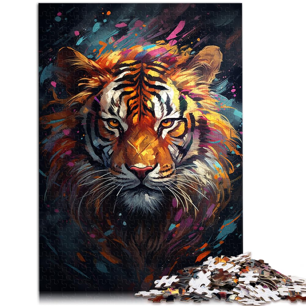 Puzzle-Spiele, farbenfrohes Tigergemälde, 1000 Teile, Holzpuzzle, Familienspiel zum Stressabbau, schwieriges Herausforderungspuzzle, 1000 Teile (50 x 75 cm)