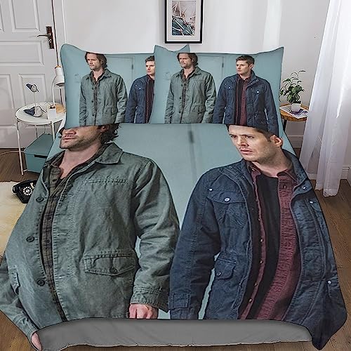 UKALOU Supernatural Sie Einen Erholsamen Schlaf in Diesem 3-teiligen Superhelden Duvet-Cover-Set Aus Mikrofaser Mit 3D-Druck - Versteckter Reißverschluss Und Pillowcases Enthalten Double（200x200cm）