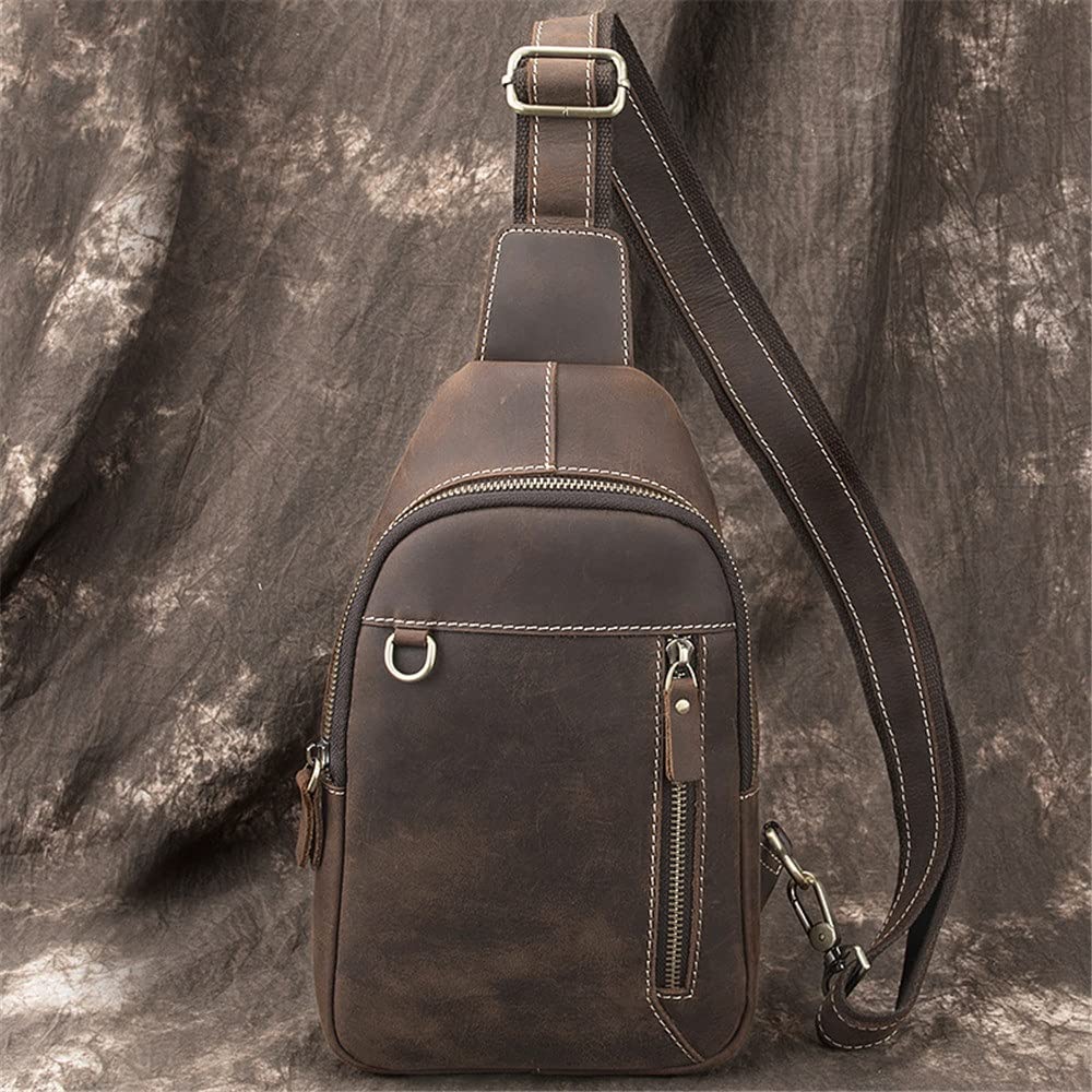 QZH 1 stücke Handgemachte Retro Brusttasche Herren Kleiner Rucksack Herrentasche Umhängetasche Gezeitentasche (C,28 * 5,2 * 16,5 cm)