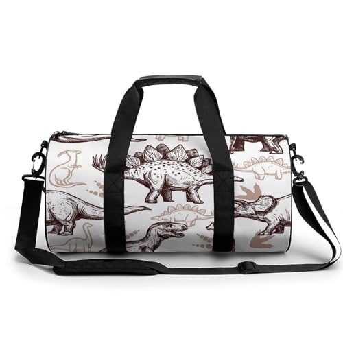 Brauner Dinosaurier Sport Duffel Bag Sporttasche Reisetasche Handgepäck Tasche Schwimmtasche Weekender Bag 45x23x23cm