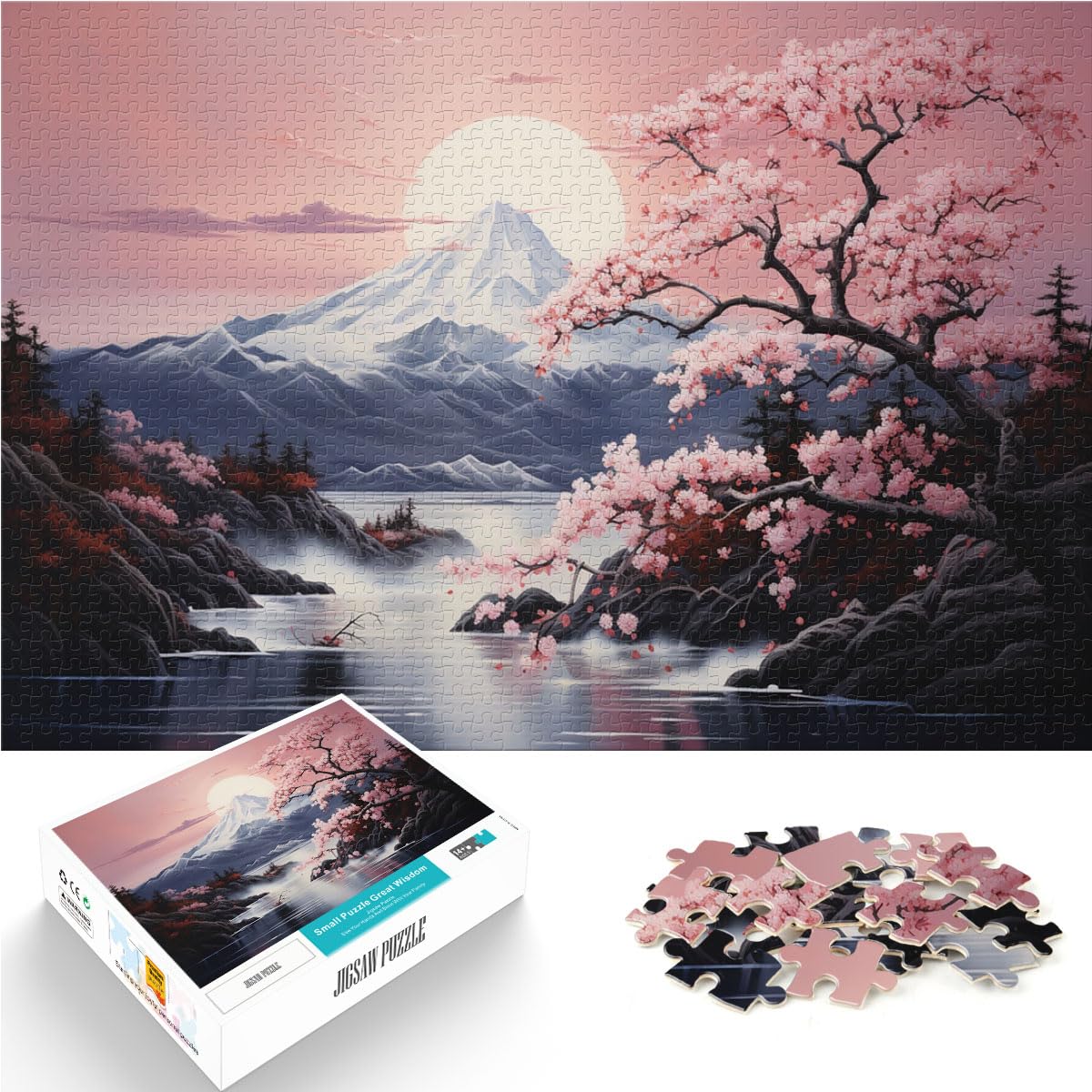 Puzzle zum Verschenken, japanische Kirschblüten-Landschaftskunst, 1000-teiliges Puzzle für Erwachsene, Holzpuzzle und Geschenkidee, 1000 Teile (50 x 75 cm)