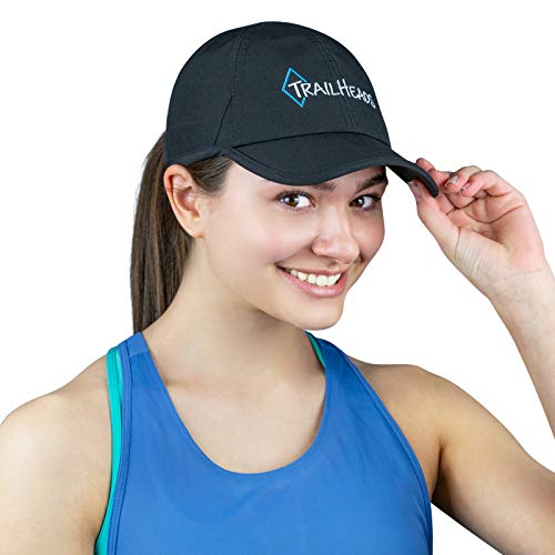 TrailHeads Laufkappe mit UV-Schutz | Kappe Damen | Damen Cap |Schirmmütze Damen - Schwarz mit Logo