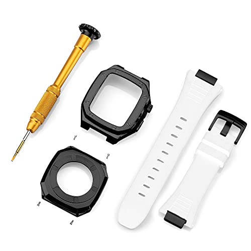 KANUZ Edelstahlarmband für Apple Watch, Armbandmodifikation, 45 mm, 44 mm, 41 mm, Metall-Mod-Kit-Set für iWatch Serie 8, 7, 6, SE, 5, 4, 3, 2, 1 (Farbe: Schwarz, Größe: 45 mm)