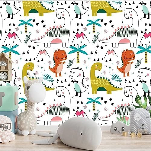 XLMING Kreative Pflanzen Kleine Frische Handgemalte Cartoon Dinosaurier Kinder 3D Tapete Home Dekoration Wohnzimmer Sofa Schlafzimmer Tv Hintergrund Wand-350cm×256cm