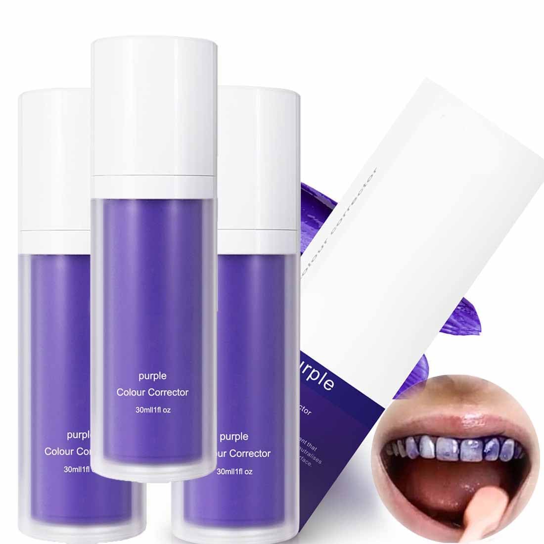 Purple Teeth Whitening Toothpaste,ZäHne Aufhellen Zahnpasta für Reduziert GelbfäRbung,V34 Color Corrector Serum Lila Zahnpasta Weisse ZäHne Purple,Entfernung von Flecken Kaffee,Gelbe ZäHne (3)