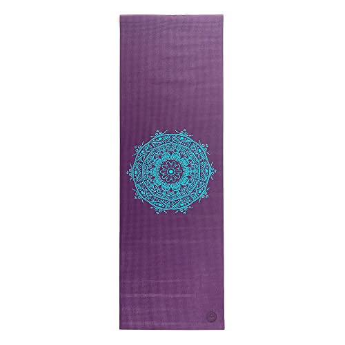 Yogamatte der LEELA COLLECTION, PVC-Matte mit Öko-Tex, aubergine, bedruckt mit türkisem Design-Print "MANDALA", Sticky Mat