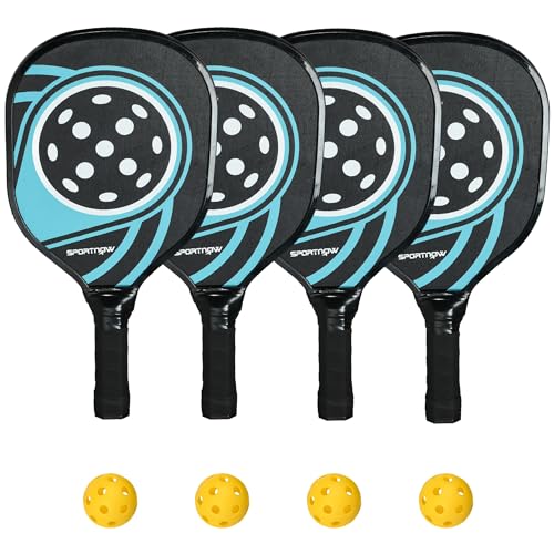 SPORTNOW Pickleball Paddles Schläger Set, Pickleball Paddles Set mit 4 Pickleball-Schlägern, 4 Bällen, Tragetasche, Pickleball-Set, für Indoor & Outdoor, Jugendliche und Erwachsene