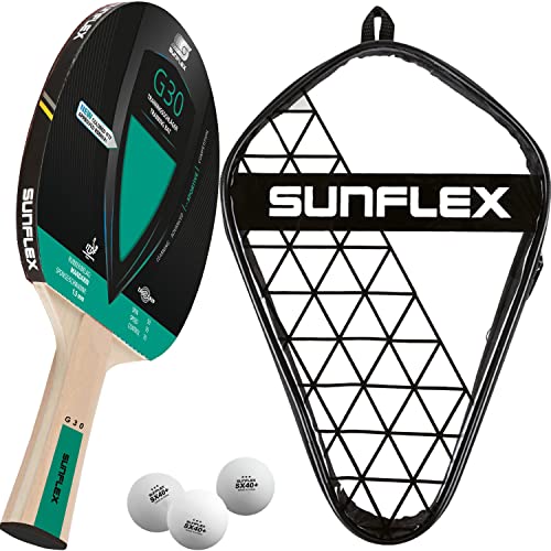 Sunflex G30 Tischtennisschläger + Tischtennishülle Single + 3*** ITTF SX40+ Tischtennisbälle | Tischtennisschlägerset | Tischtennis Hobby Set