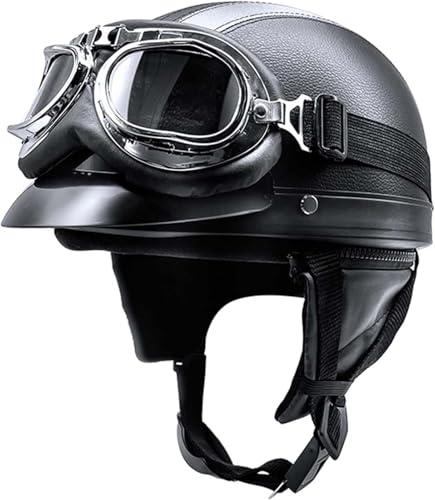 Motorrad-Jet-Helm BOL Vintage ECE-Zugelassener Motorrad-Jet-Helm, Sommer-Halbhelm Für Männer Und Frauen, Retro-Pilotenhelme, Mit Schutzbrille Für Roller-Chopper-Motorradhelm J,52-62cm