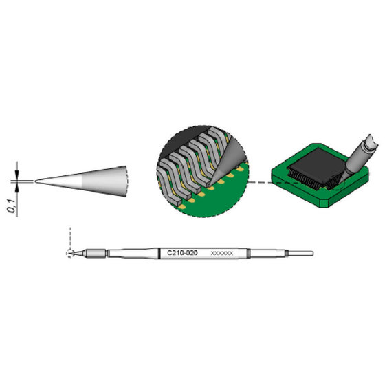 JBC - Lötspitze Serie C210, Rundform, C210020/ø0,1mm, gerade