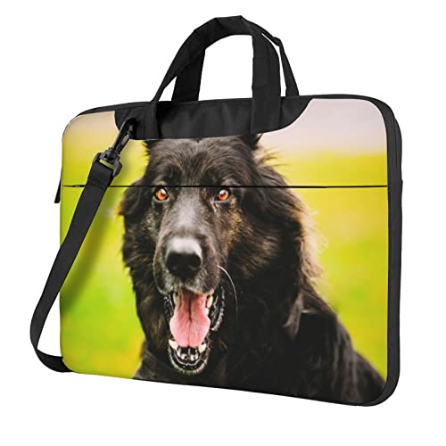 Schwarzer Deutscher Schäferhund Ultradünne tragbare Schulter Handheld Laptop Tablet Tasche, wasserdichtes und langlebiges Oxford-Gewebe, modisches Design, Schwarz , 14 inch